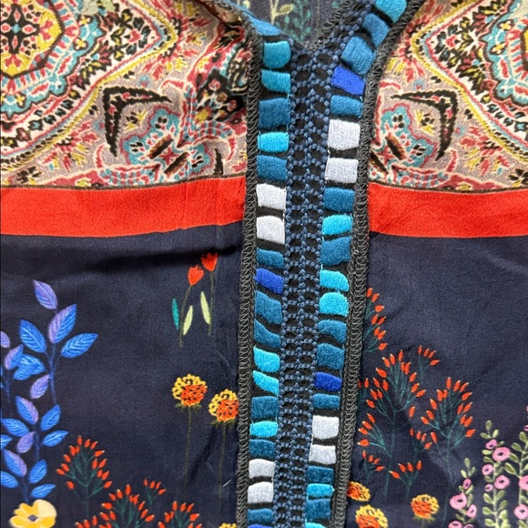 Johnny Was Multicolor Floral Patchwork Tunic - Navy, Red & Pink - Picture 5 of 7